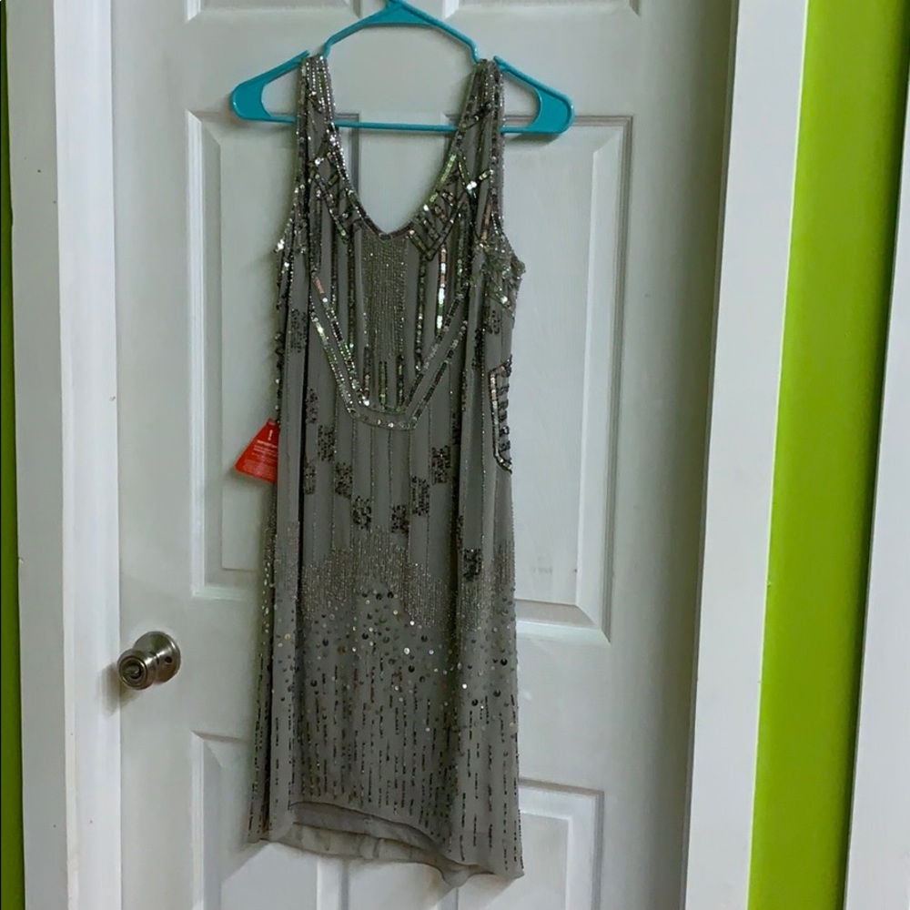 Frock and grill hand embellished sequin dress gray
